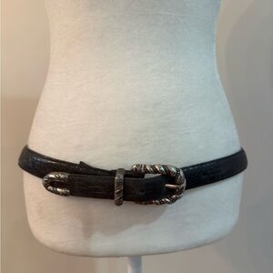 Brighton Black Leather Belt with Silver Accents